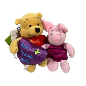 Vintage Disney Winnie the Pooh & Piglet Friendship Mini Bean Bag Plush 1999 NWT